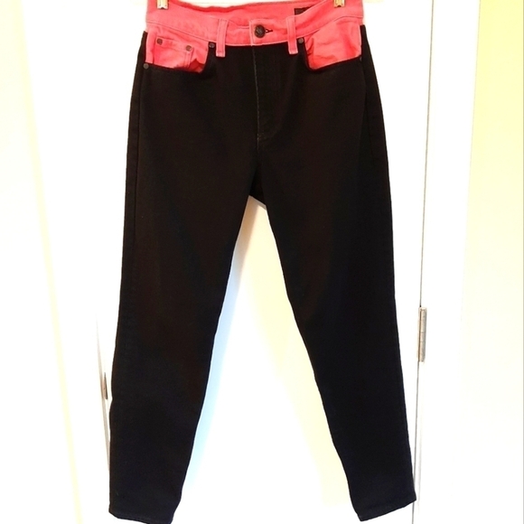 Rag & Bone Jeans 26 Black Ash Neon Pink High Rise Crop Streetwear Preppy Retro - Picture 1 of 10